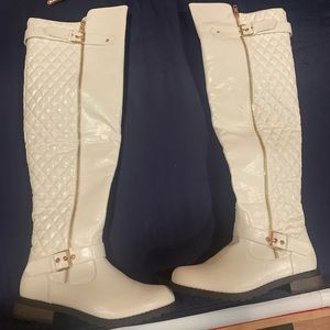 White knee high boots